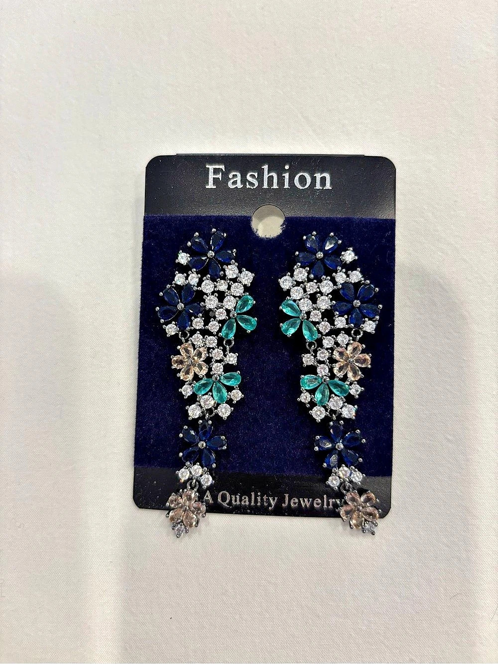 Blue & Green Crystal Floral Drop Earrings NWT